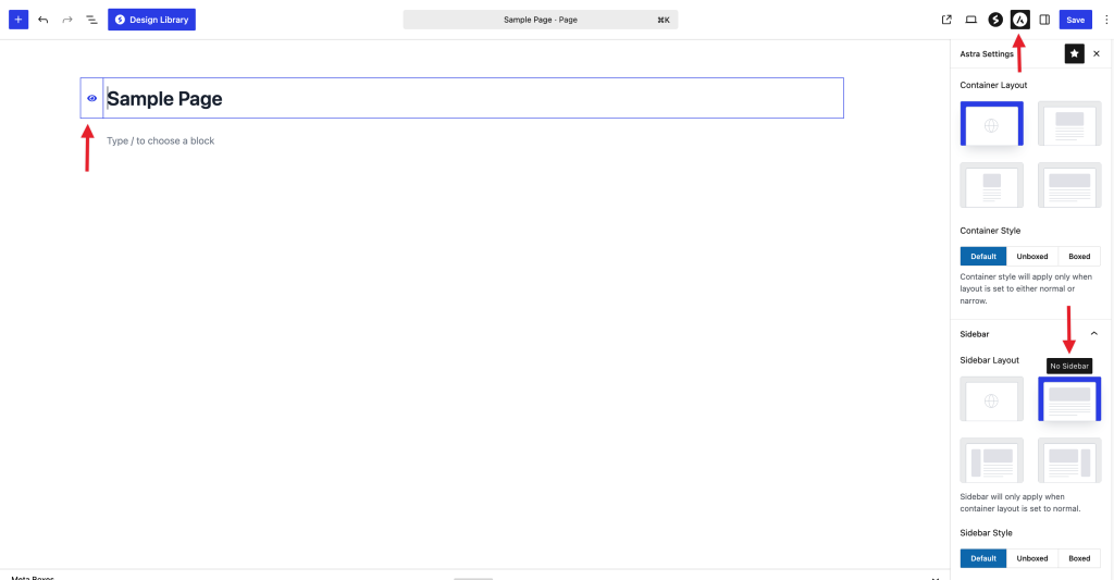 Recommended Settings for Beaver Builder and the Astra Theme disable title and sidebar on any page