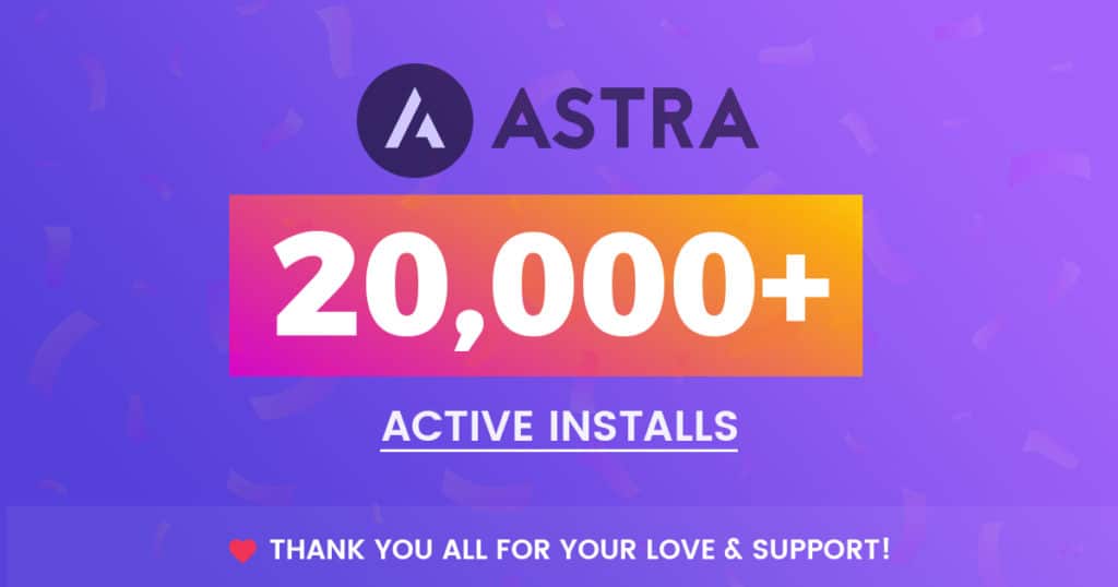 Astra 20000+ active installs