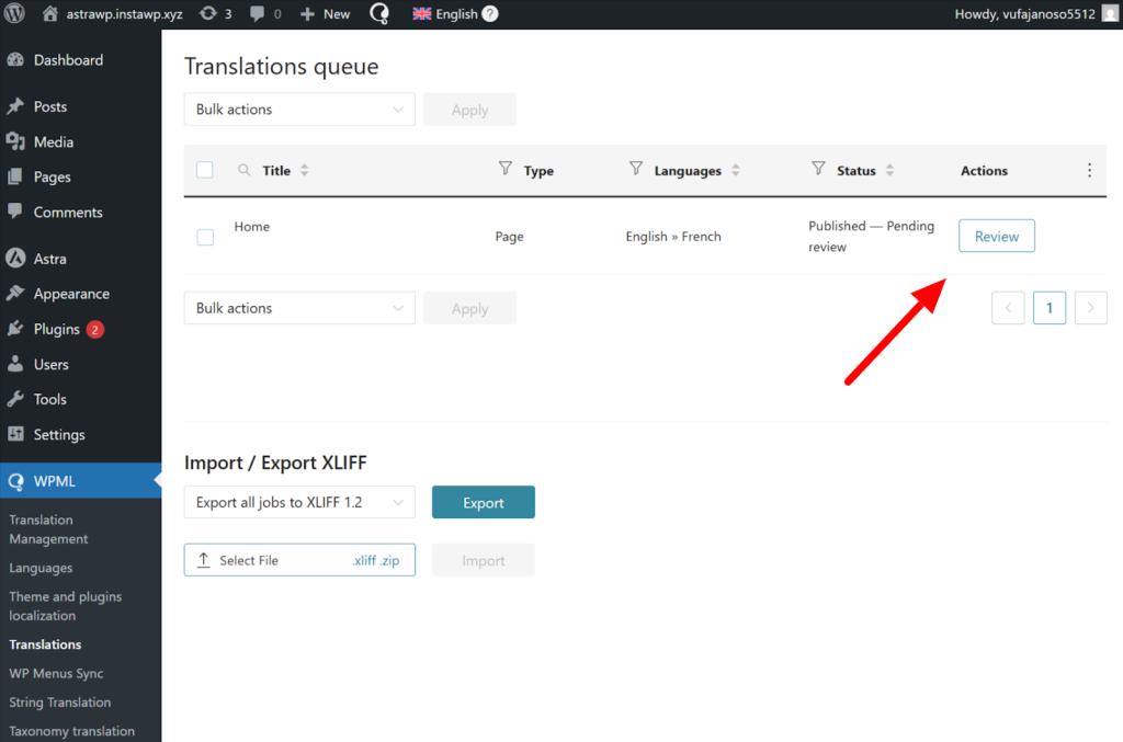open the page you translated