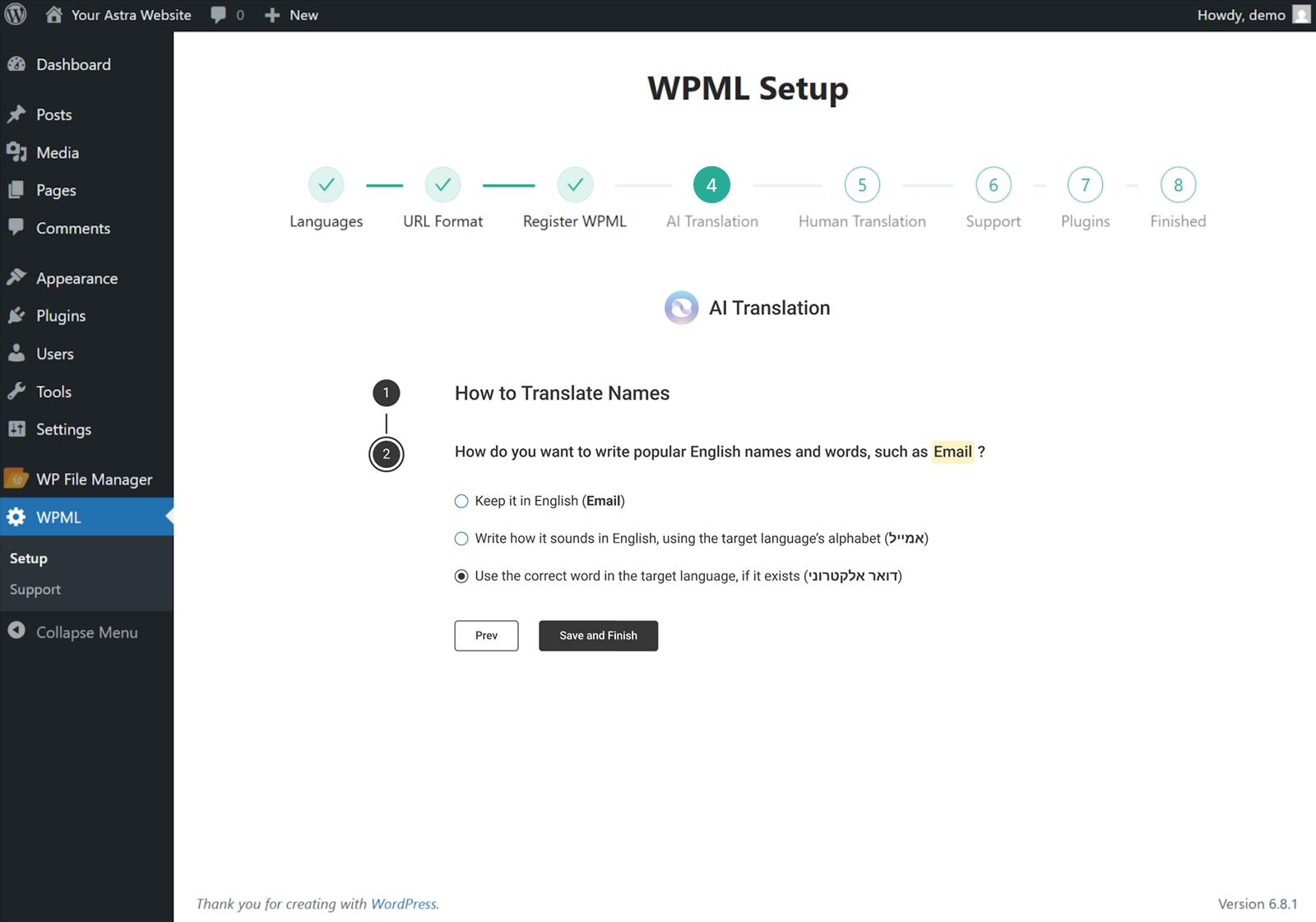 decide how WPML should translate popular English names