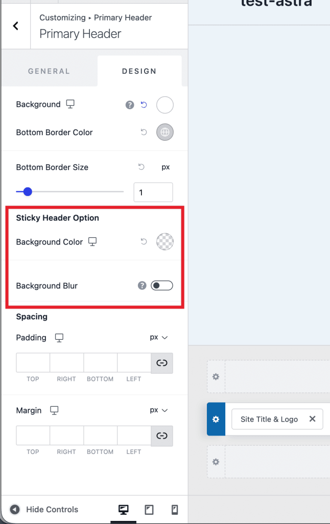 Sticky header background color and blur