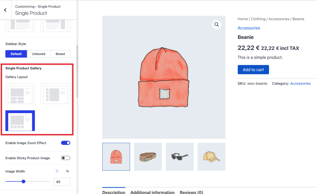 WooCommerce single product gallery layouts