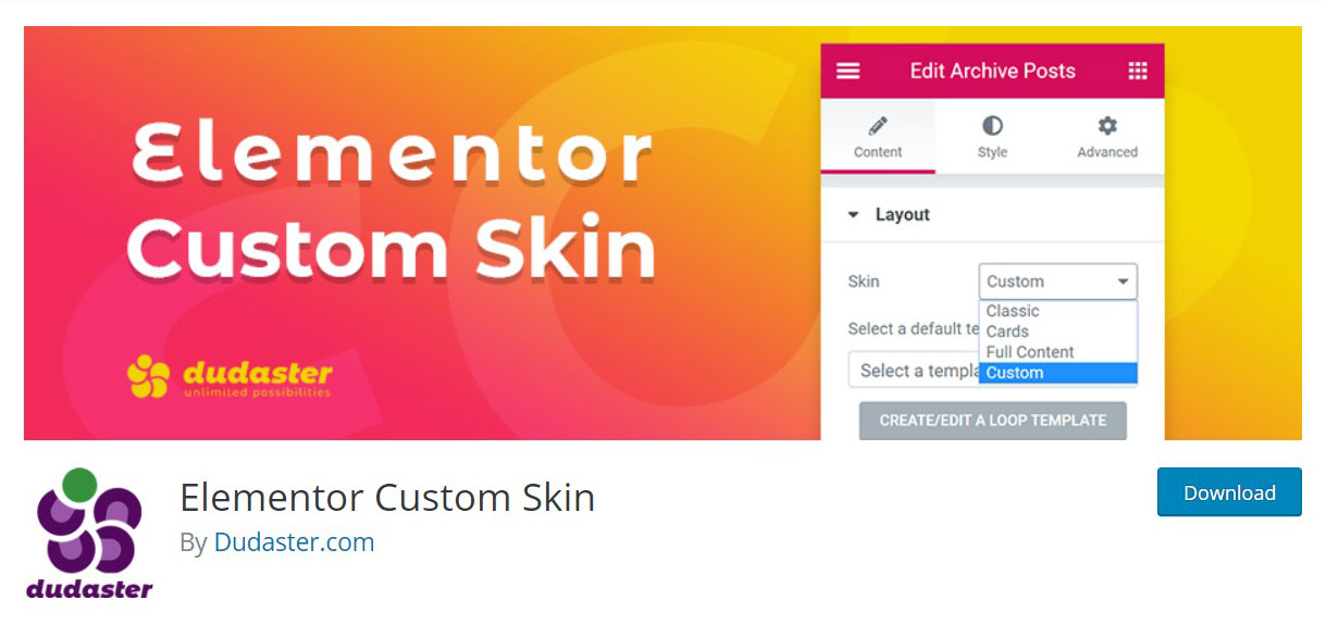 Elementor custom skin plugin image