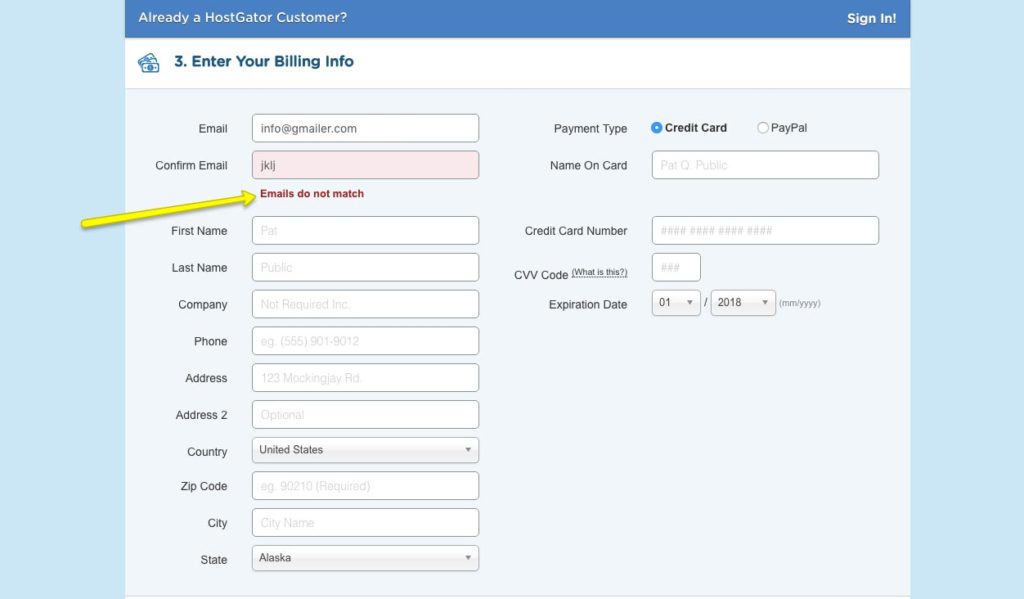 HostGator Form Error