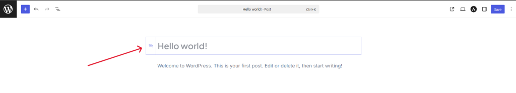 How to Hide the Page Title in Astra (Without Affecting SEO) Place your cursor on the title block and click on the eye icon