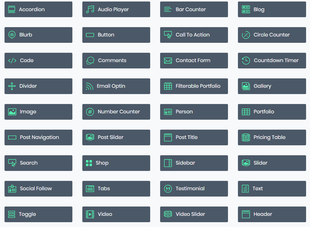 divi builder module list