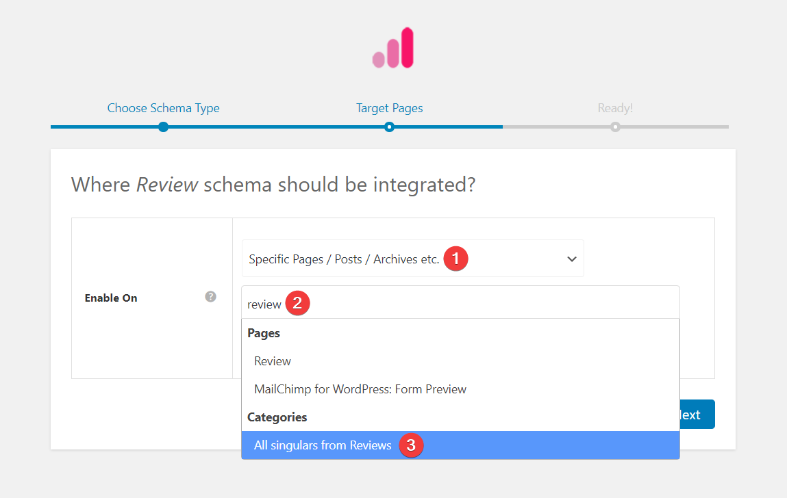 Schema pro setting target pages