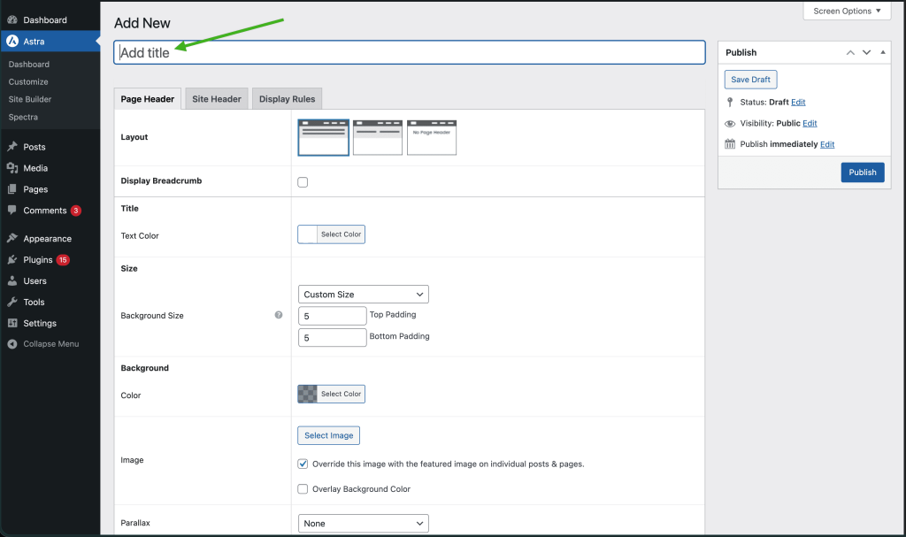 How to Create Different Headers on Different Pages Using Astra? Provide a page header title