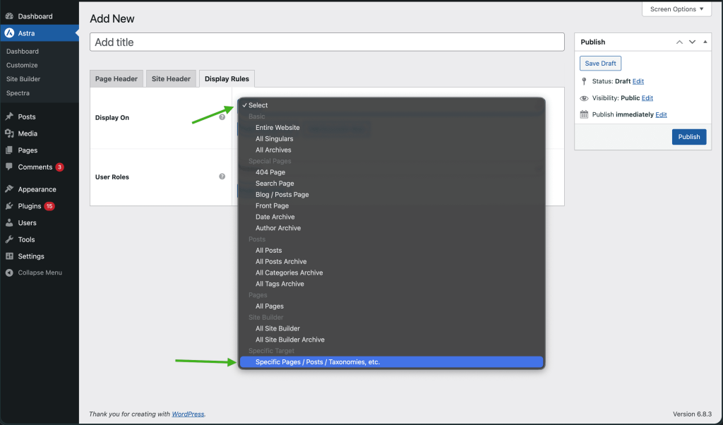 How to Create Different Headers on Different Pages Using Astra? Select specific pages / posts / taxonomies