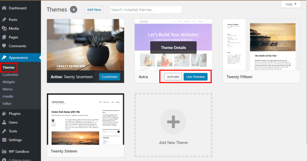 change wordpress theme