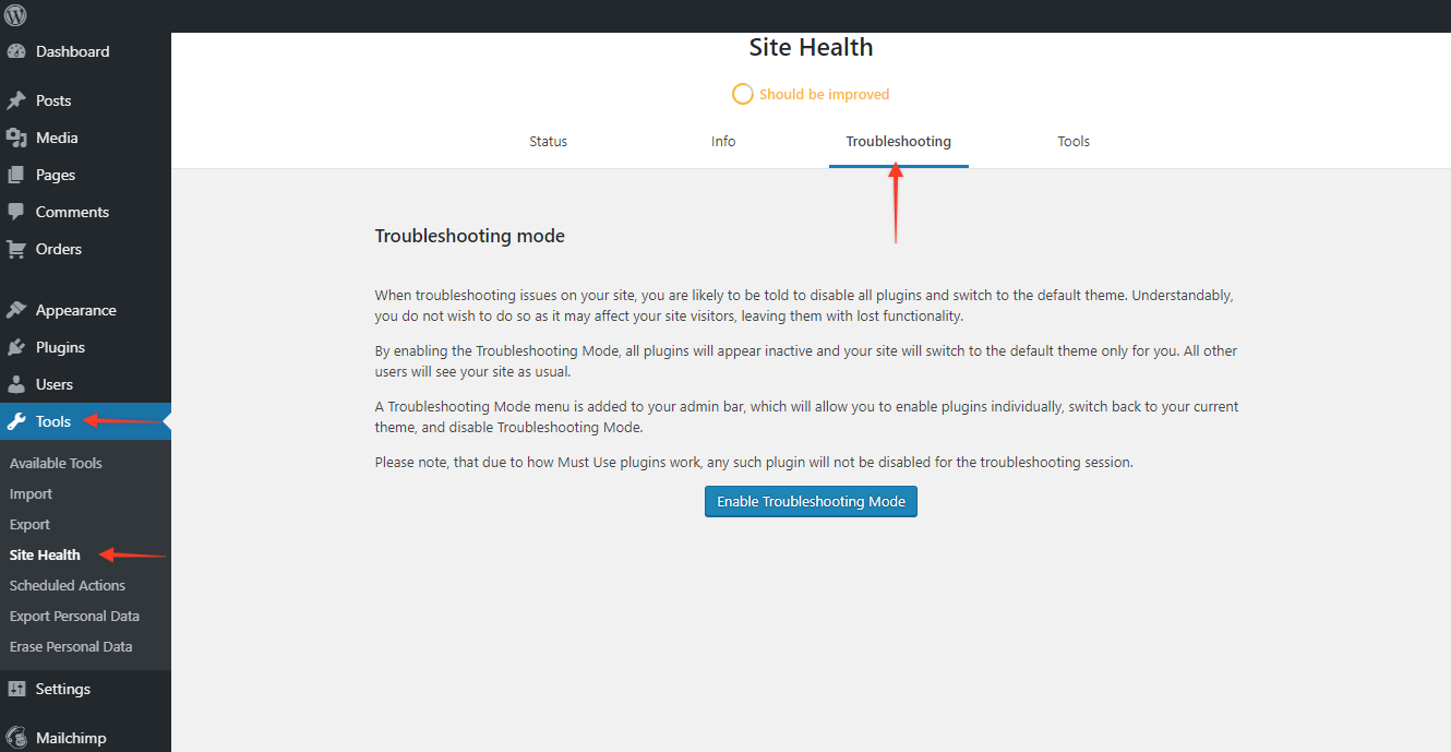 Astra Site Health Troubleshooting