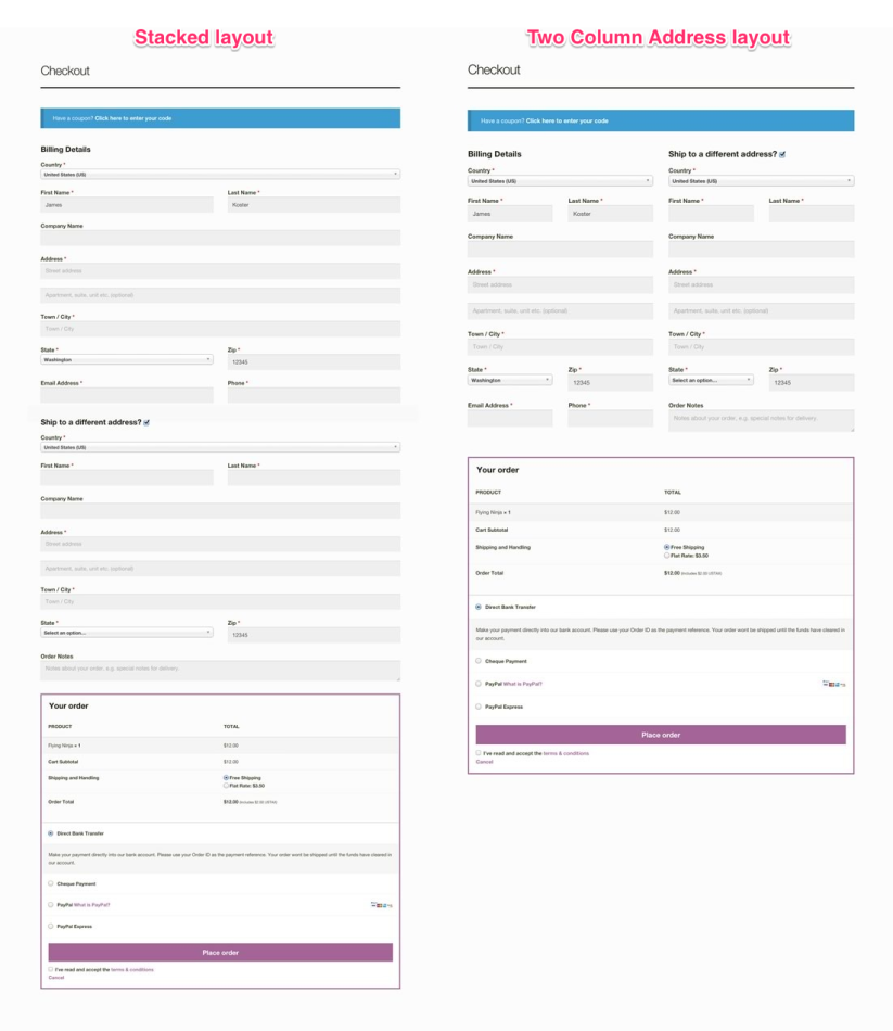 How to make checkout page layout like default WooCommerce