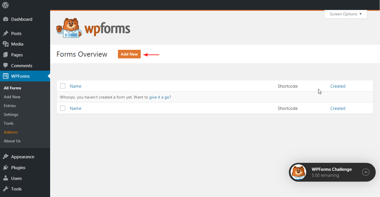 Create new form with WPForms