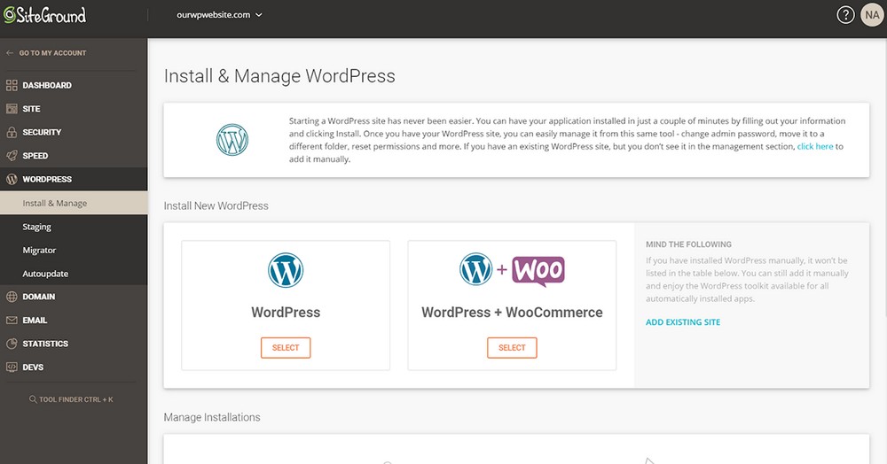install wordpress website in siteground 