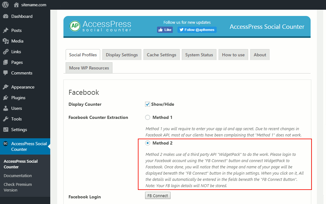 Accesspress Facebook API settings