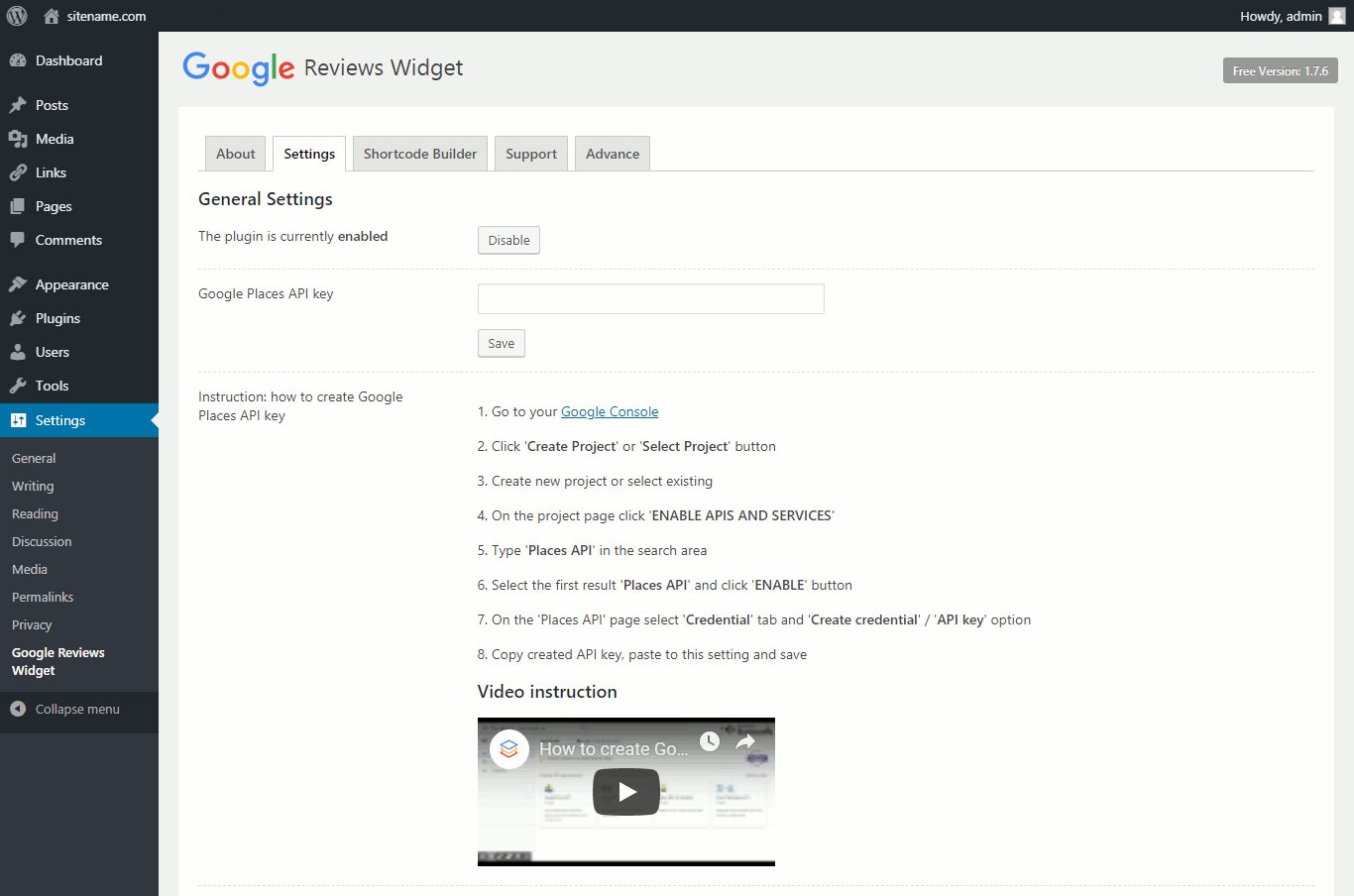 Google Reviews Widget Settings
