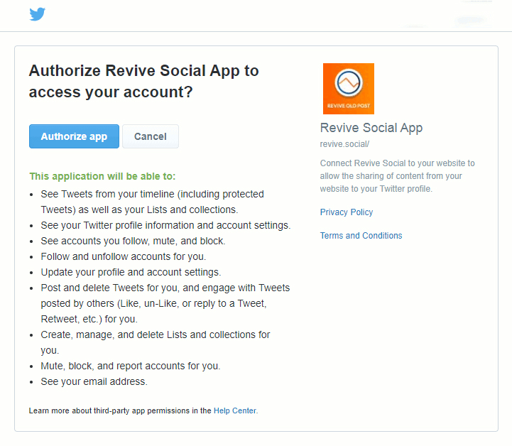Revive Old Posts twitter authorize