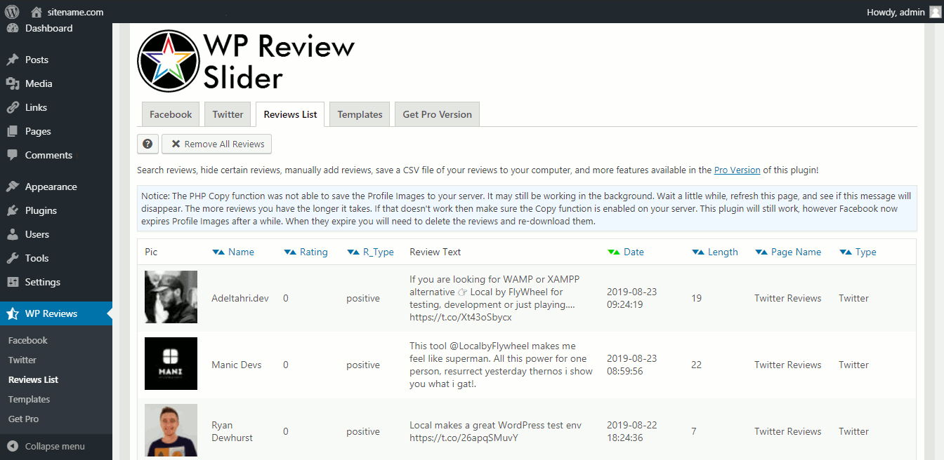WP Review Slider Twitter Reviews