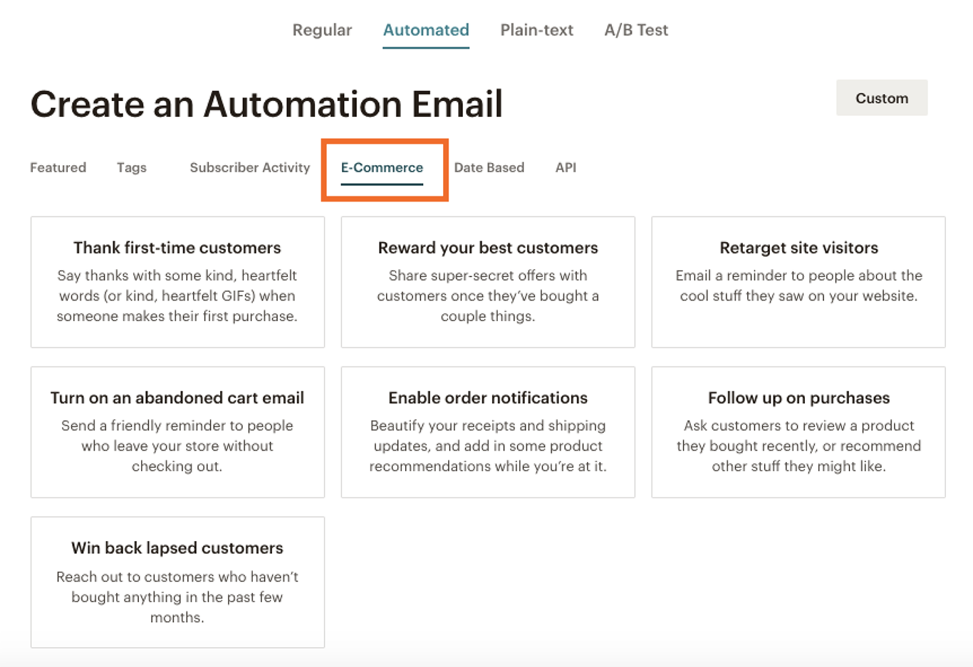 Create automation email for ecommerce cases