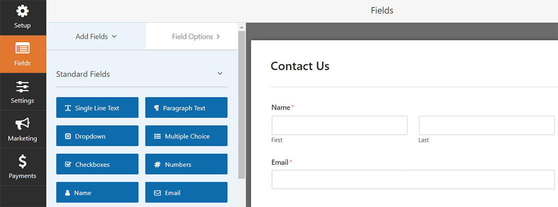 WP Forms available fields
