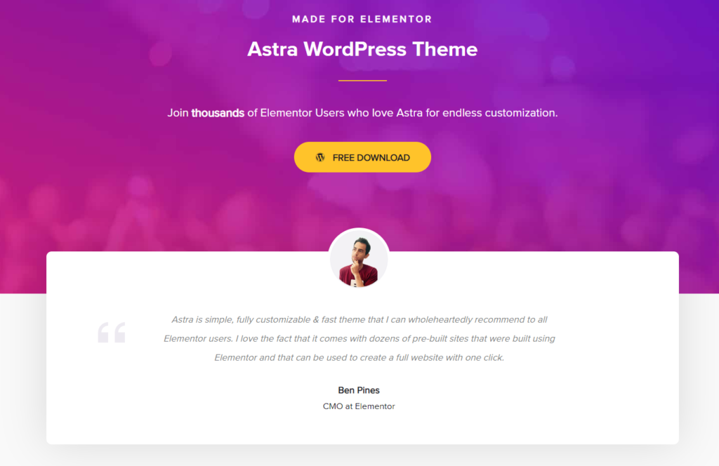 astra theme for elementor homepage