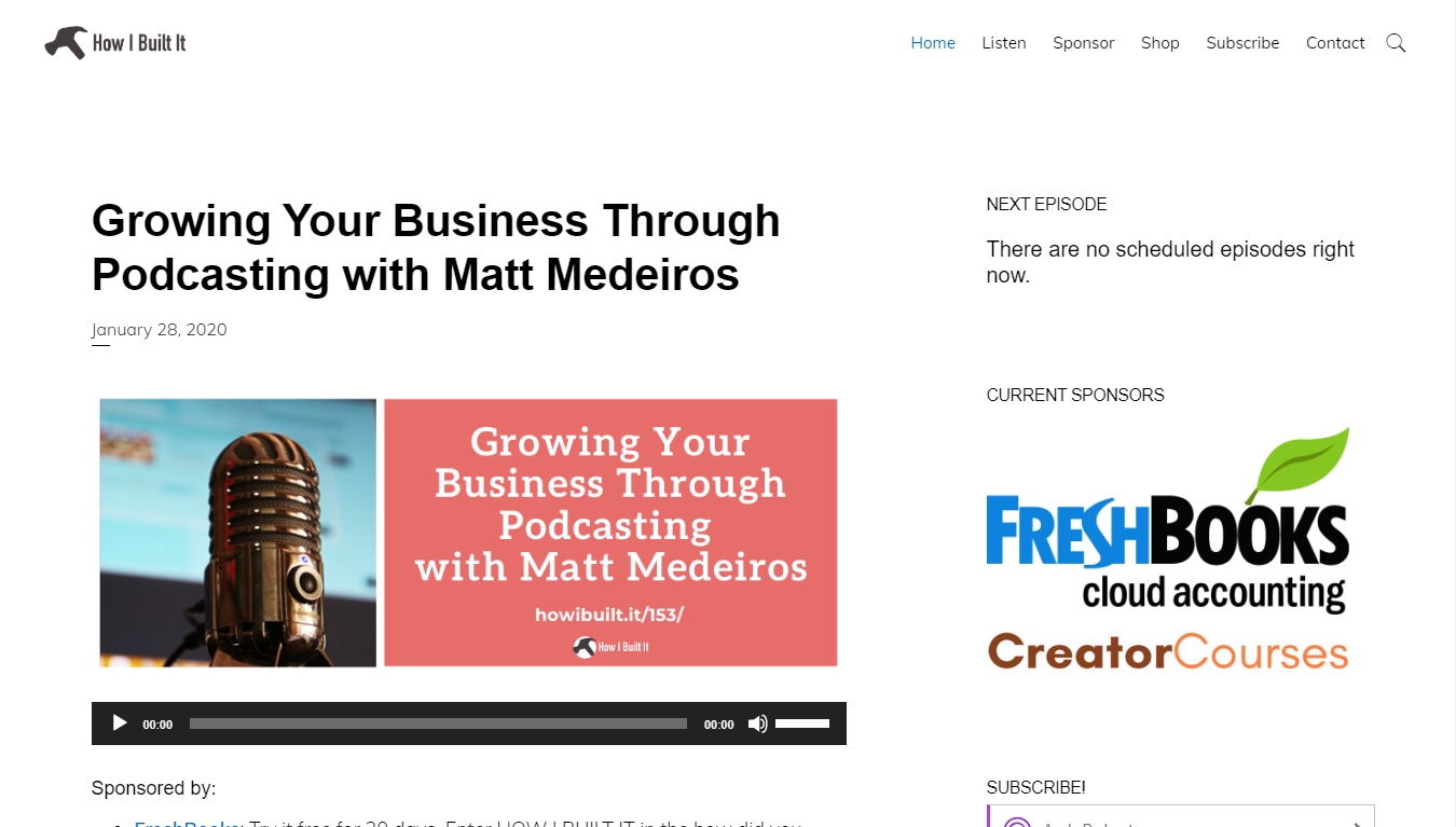How I Built It Podcast homepage