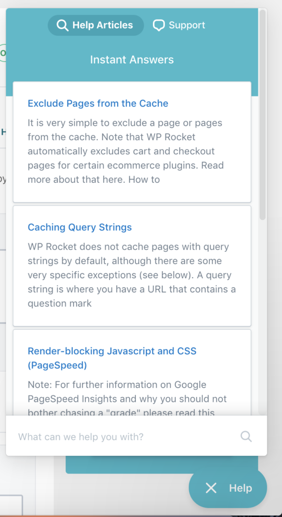 WP Rocket 帮助文章截图