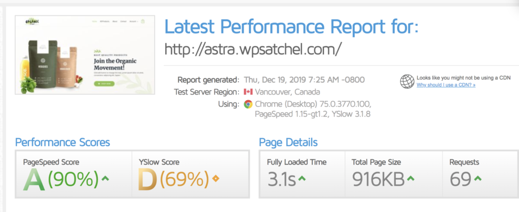 没有 WP 火箭的 Astra 速度测试结果