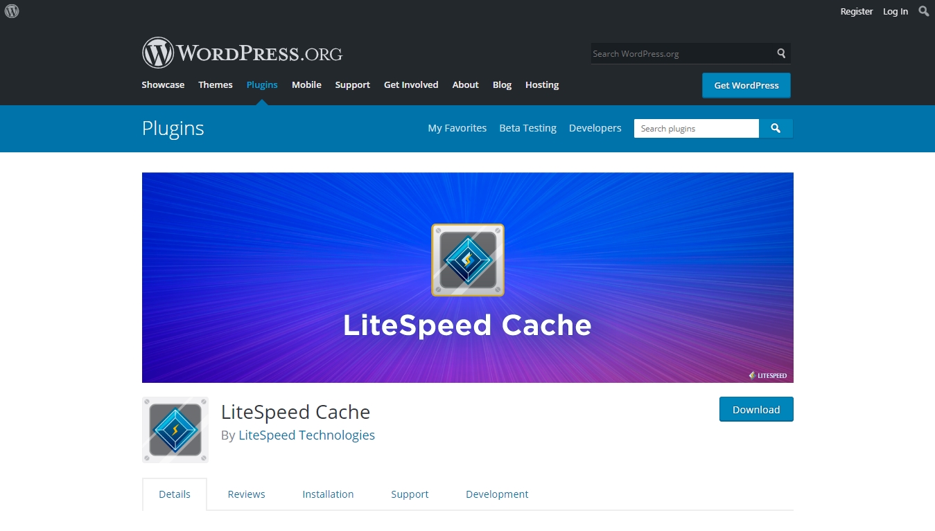 LiteSpeed Cache plugin download page
