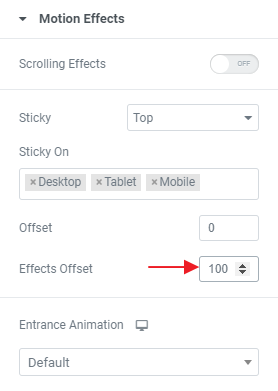 Motion offset settings set to 100