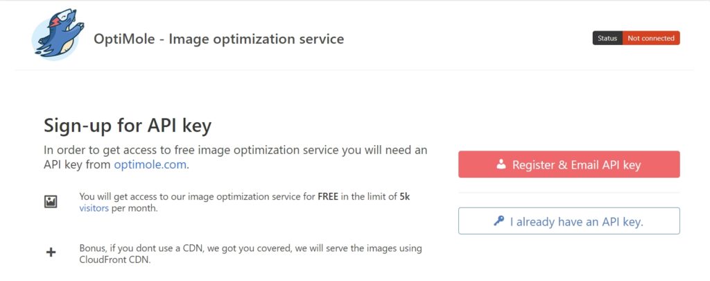 optimole sign in page to optimize images