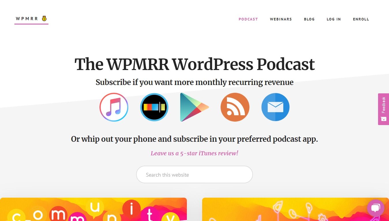 The WPMRR WordPress Podcast homepage with subscribe buttons
