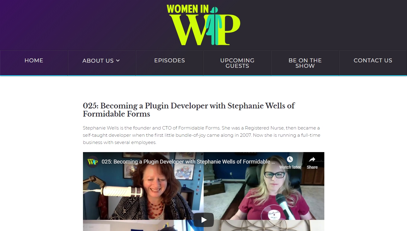 WP 播客主页中的女性，带有最新的剧集帖子