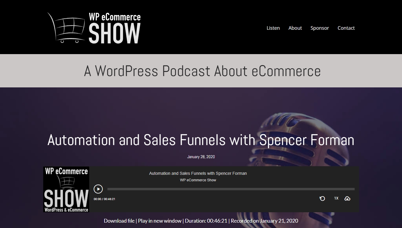 WP eCommerce Show homepage with latest episode