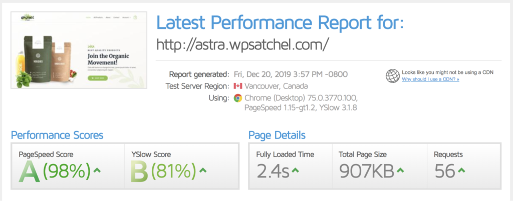 wp fastest cache speedtest results