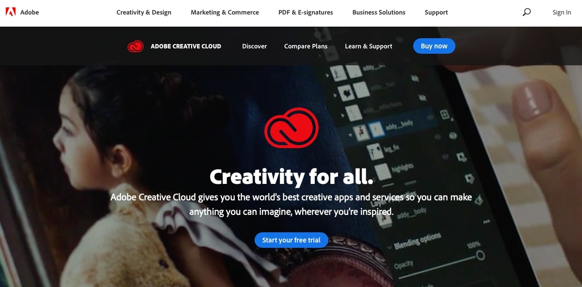 Adobe Creative Cloud homepage