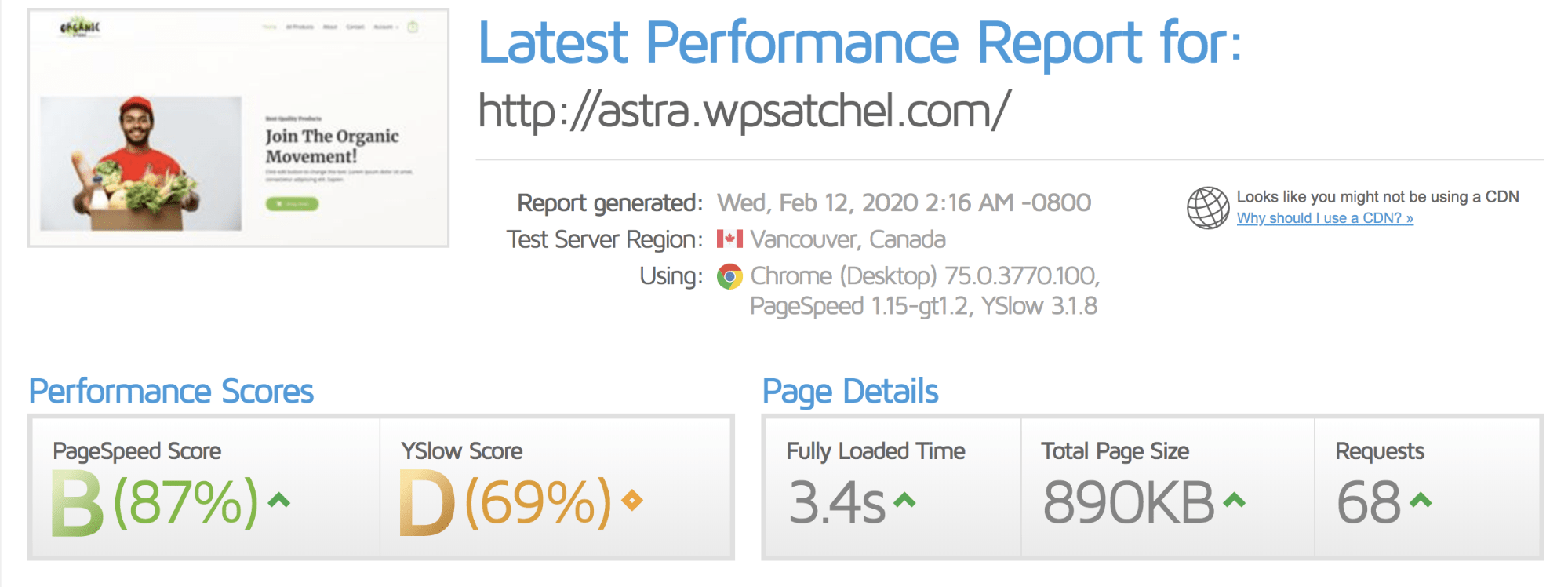 安装 Comet Cache 前的速度测试结果