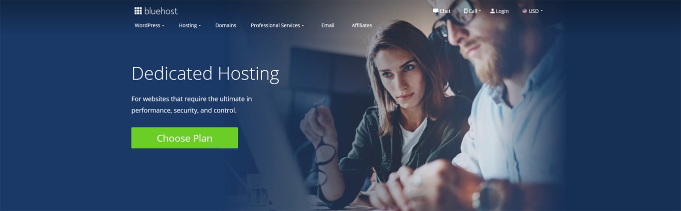 Bluehost dedicated hosting screenshot