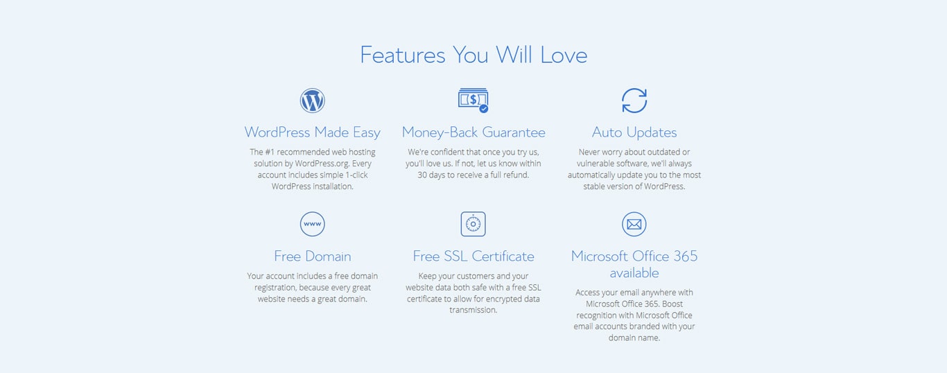 Bluehost features you will love screenshot