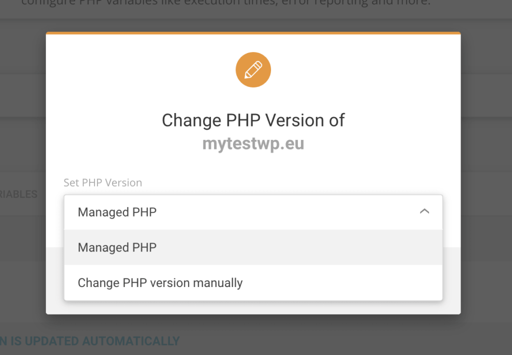 selecting option on siteground to select php version