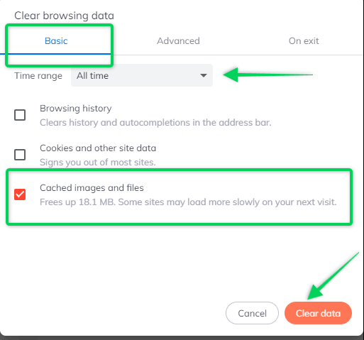 Clear browsing data settings on Brave browser