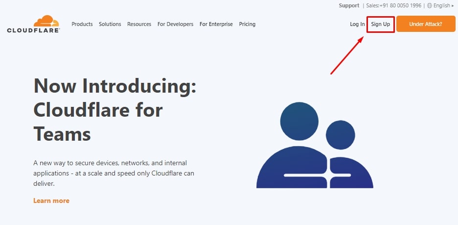 sign up with cloudflare with top right button