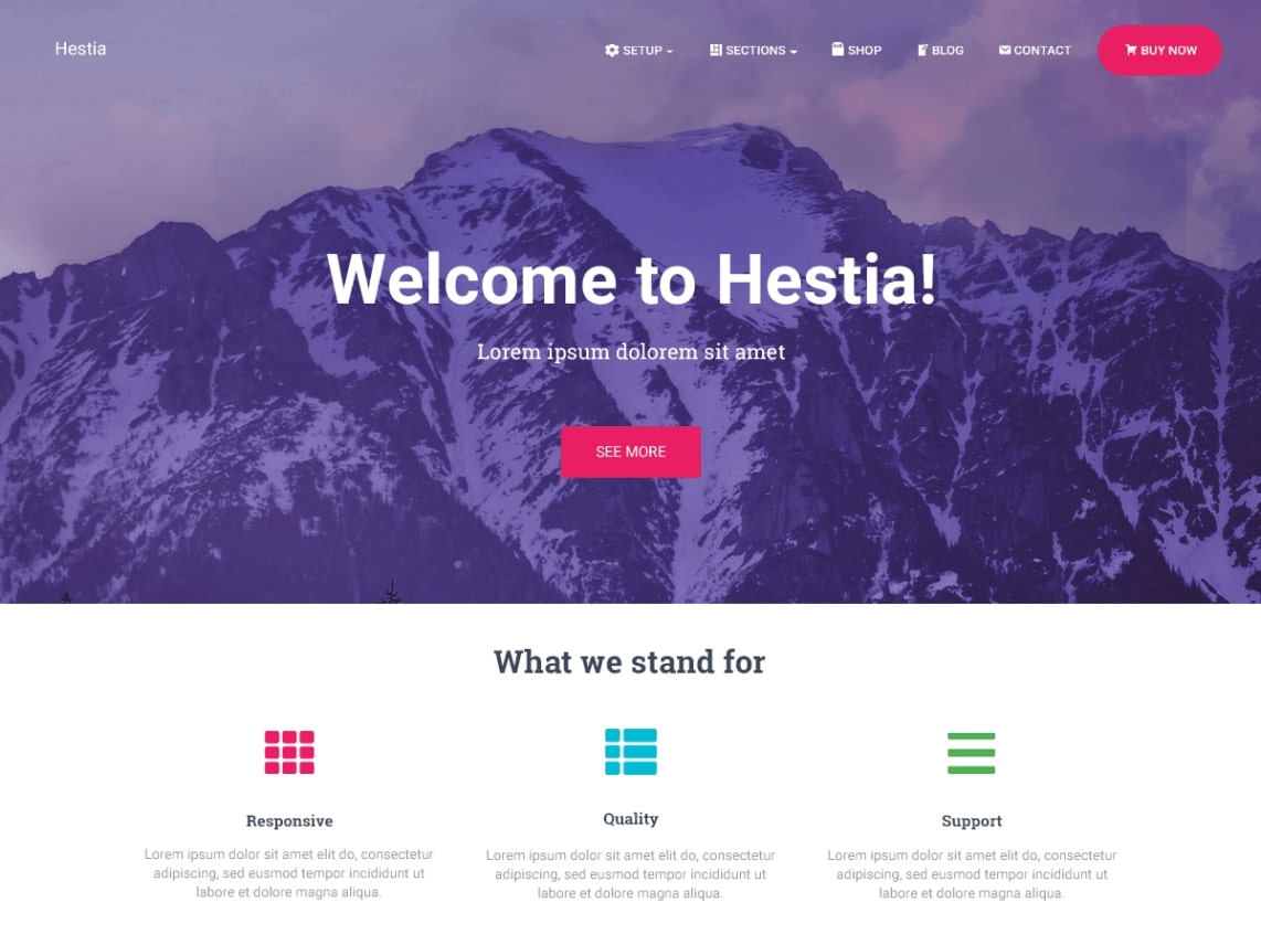 hestia theme homepage