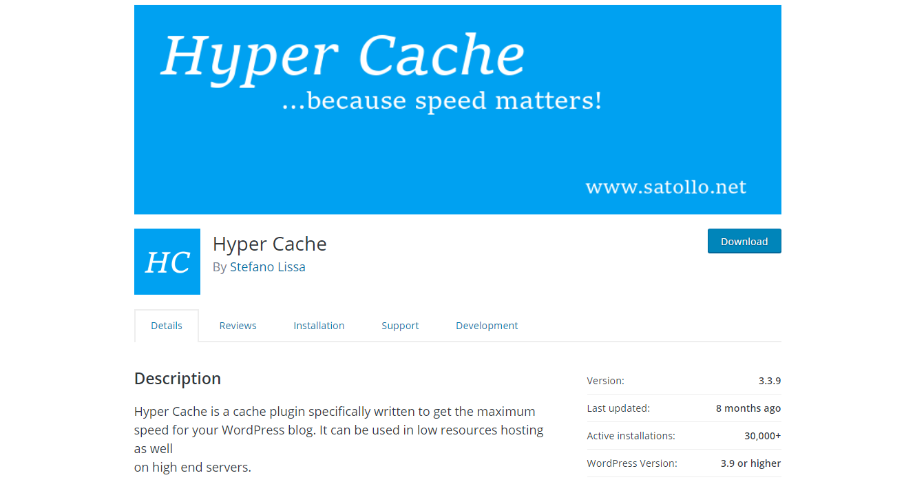 WordPress.org download page of Hyper Cache
