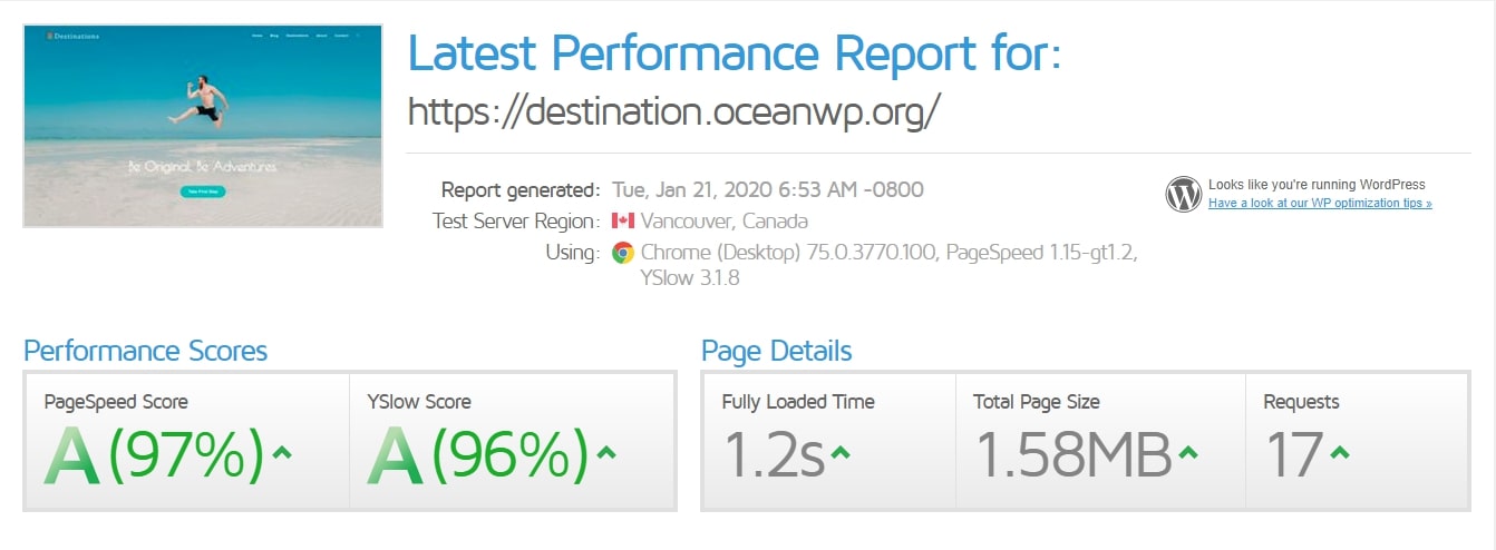 ocean wp speedtest results