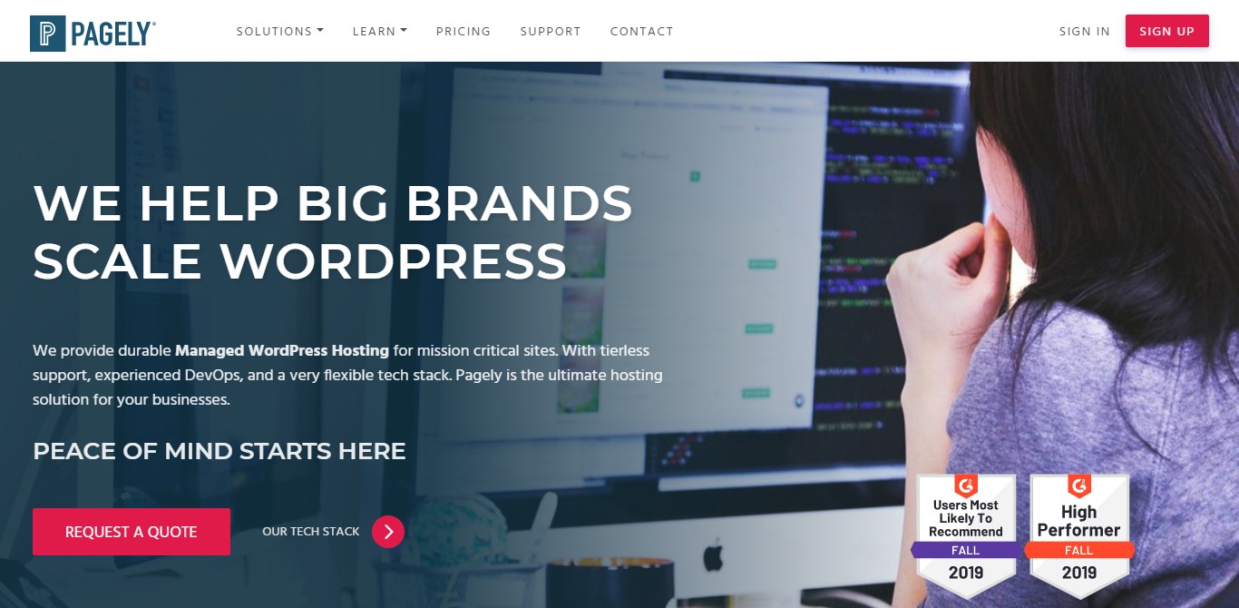 Pagely hosting homepage