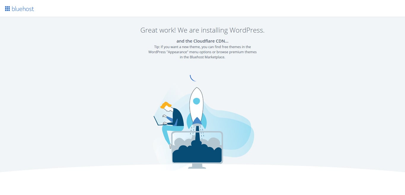 在 Bluehost 上安装 WordPress 时的屏幕