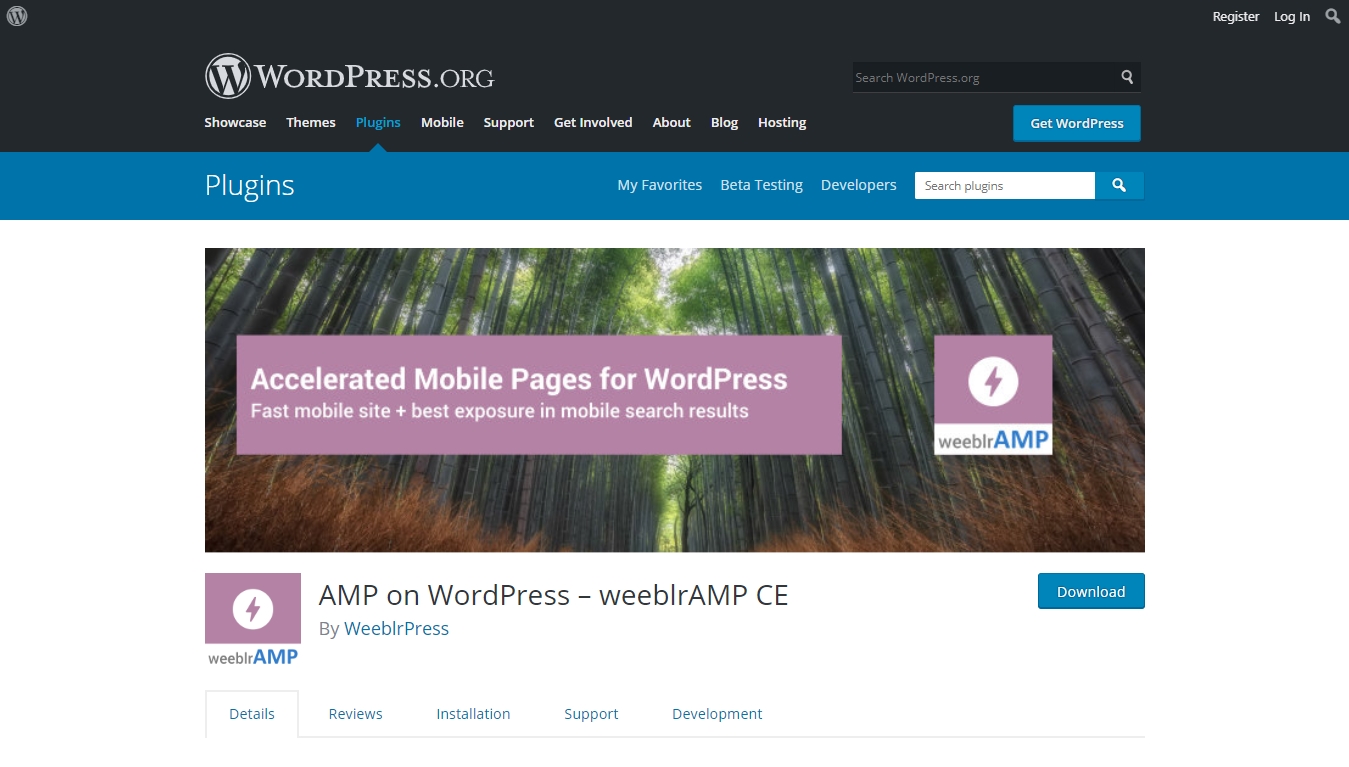 AMP on WordPress download page on WordPress.org