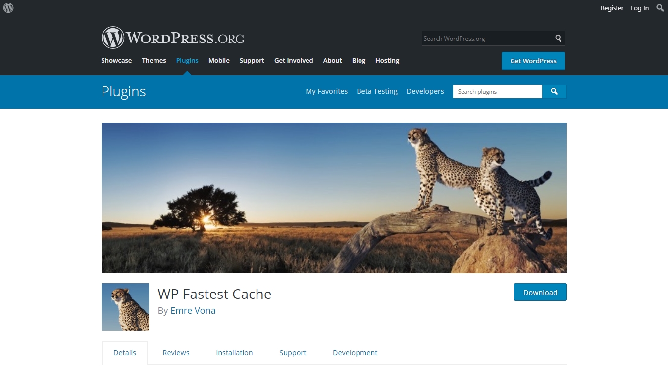 WordPress.org 上的 WP Fastest Cache 下载页面