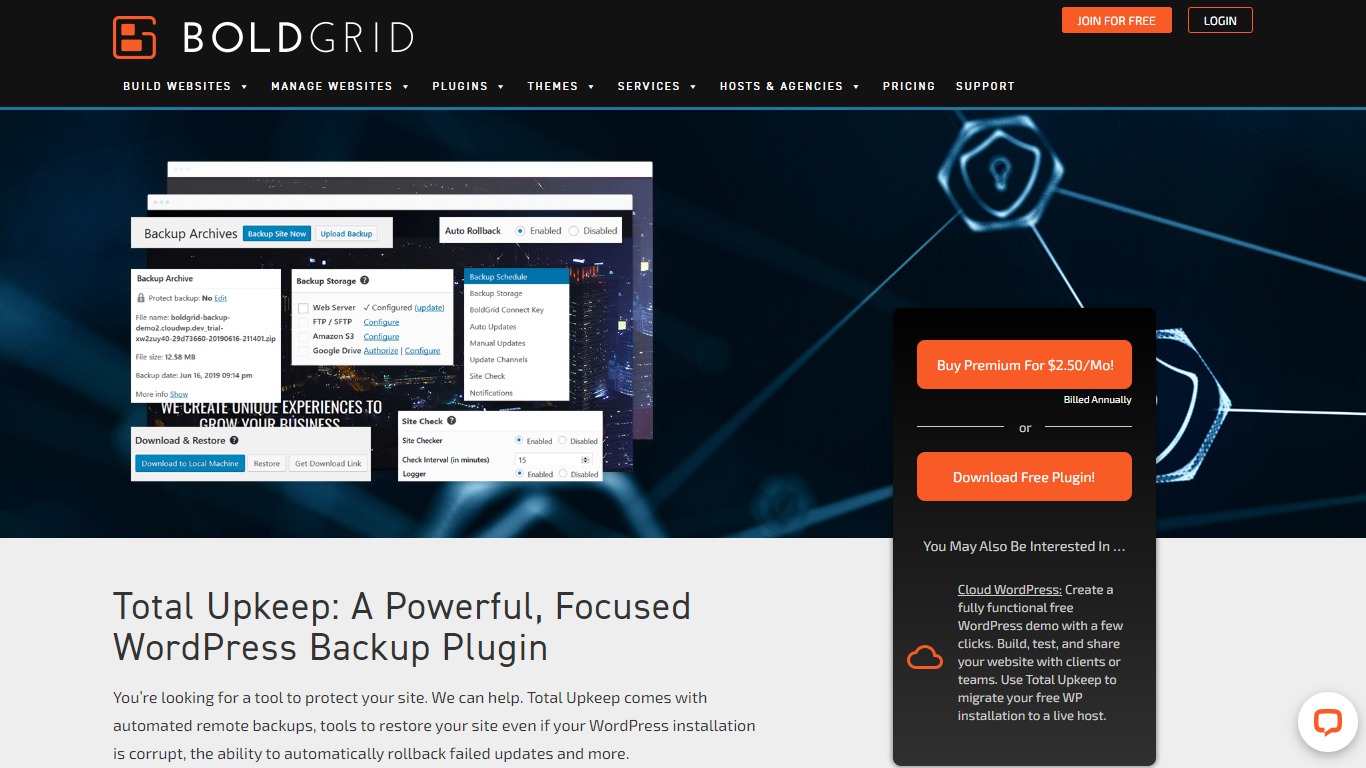 BoldGrid Total Upkeep homepage screenshot